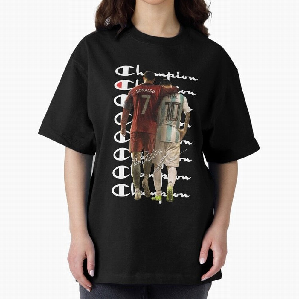 Ronaldos And Messis C-C-H-A-M-P-I-O-N-N Oversized T-Shirt Celebrate Rivalries and Pride in FIFA World Cup 2026 USA Canada Mexico Built around Neymar, Brazil Energy, Football Passion, Legendary Performances, Festival Vibes and Supporter Community;