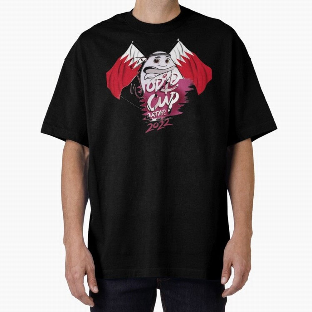 qatar mascot Oversized T-Shirt Show Up for the Glory of FIFA World Cup 2026 Spirit, with Argentina, France and Brazil, CR7 and Messi, Football Passion, Legendary Performances, Festival Vibes and Supporter Community; Perfect for Fans, Collectors,