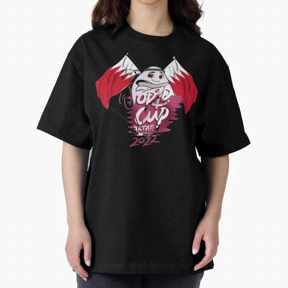 qatar mascot Oversized T-Shirt Show Up for the Glory of FIFA World Cup 2026 Spirit, with Argentina, France and Brazil, CR7 and Messi, Football Passion, Legendary Performances, Festival Vibes and Supporter Community; Perfect for Fans, Collectors,
