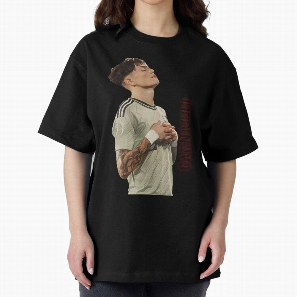 Alejandro Garnacho Oversized T-Shirt Show Fan Pride Across Global Football Passion for FIFA World Cup 2026, Centered on Messi, CR7 and Mbappe, Spain, Tournament Hype, Historic Matchups, Family Viewing Parties and Global Sports Pride; Perfect for