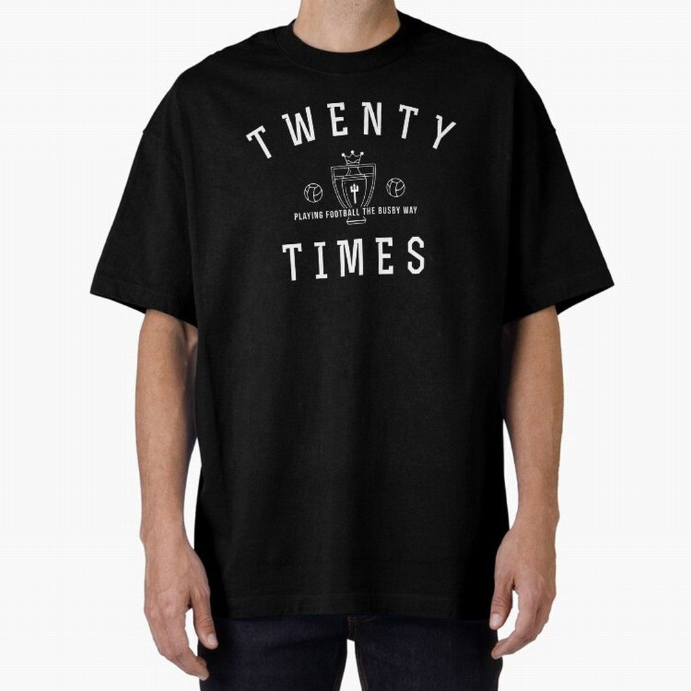 Twenty Times Man United Oversized T-Shirt Celebrate Supporters United by Global Football Passion for FIFA World Cup 2026 USA Canada Mexico, Filled with Cristiano Ronaldo, Haaland and CR7, England, France and Netherlands, Vintage Soccer Flavor,
