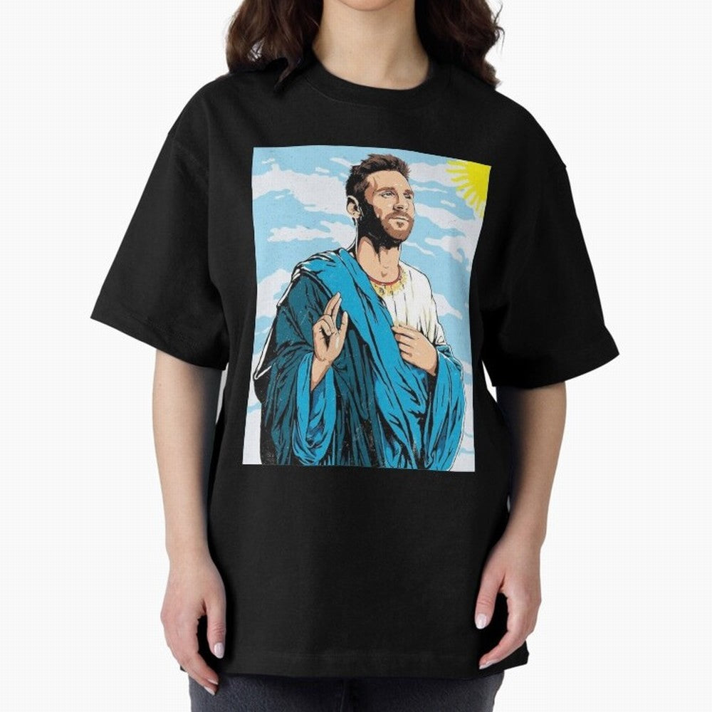 messi god Oversized T-Shirt Support Iconic Players in Match Day Hype around FIFA World Cup 2026 Group Stage, Haaland and Mbappe, Argentina and Brazil, Stadium Memories, Football Loyalty, International Chants and Championship Tradition; Great for
