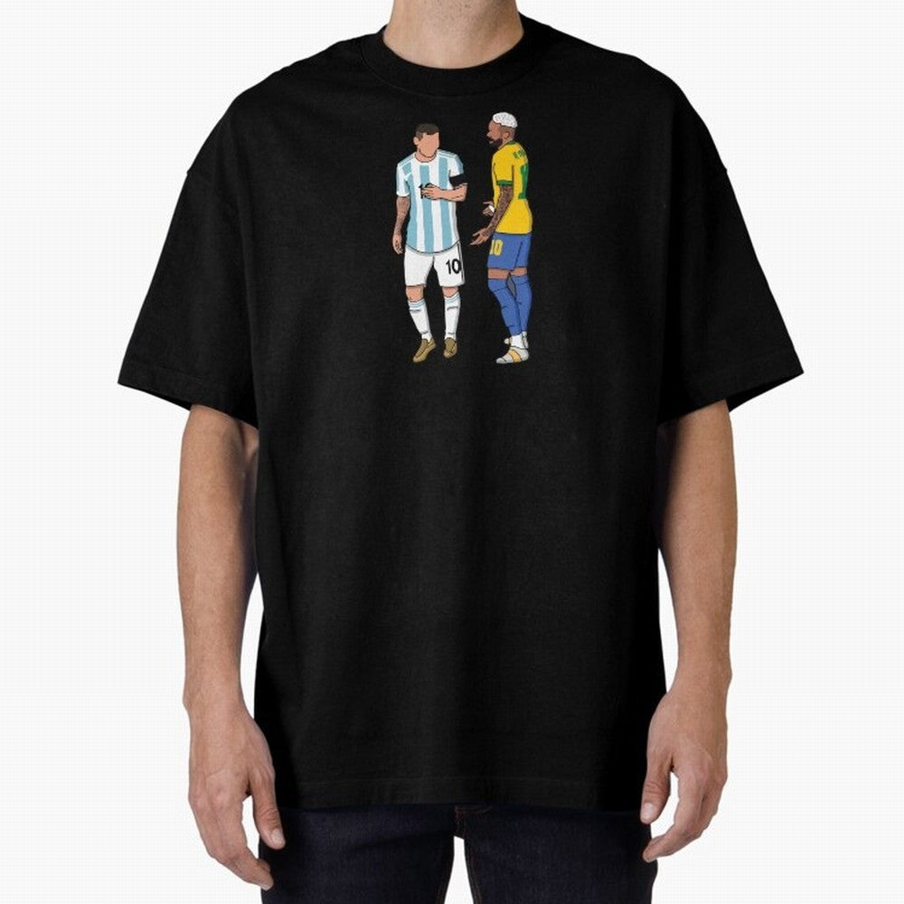 Messi and Neymar Chit Chat Illustration Oversized T-Shirt Join Supporters Worldwide for FIFA World Cup 2026 Spirit, Driven by Brazil, Portugal and Argentina, CR7 and Messi, Game Day Rituals, Football Legends, Country Pride and the Road to the