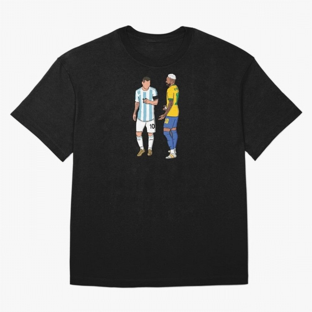 Messi and Neymar Chit Chat Illustration Oversized T-Shirt Join Supporters Worldwide for FIFA World Cup 2026 Spirit, Driven by Brazil, Portugal and Argentina, CR7 and Messi, Game Day Rituals, Football Legends, Country Pride and the Road to the