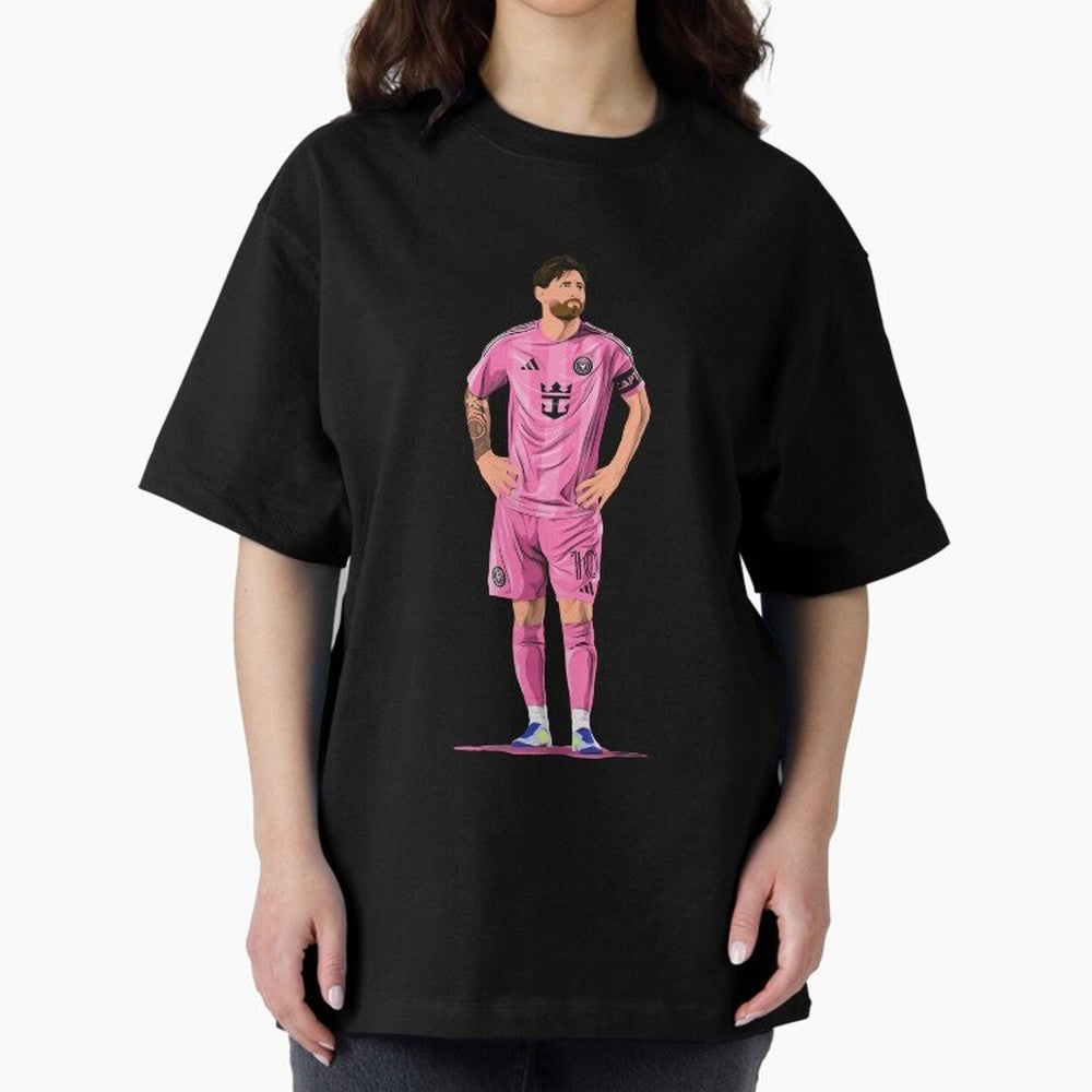 Lionel Messi Vector Oversized T-Shirt Celebrate the Road through FIFA World Cup 2026 for Fans of Messi, CR7 and Mbappe and Argentina, Bringing Supporter Pride, Iconic Celebrations, Legendary Names and Global Match Day Energy; Ideal for Fans Who