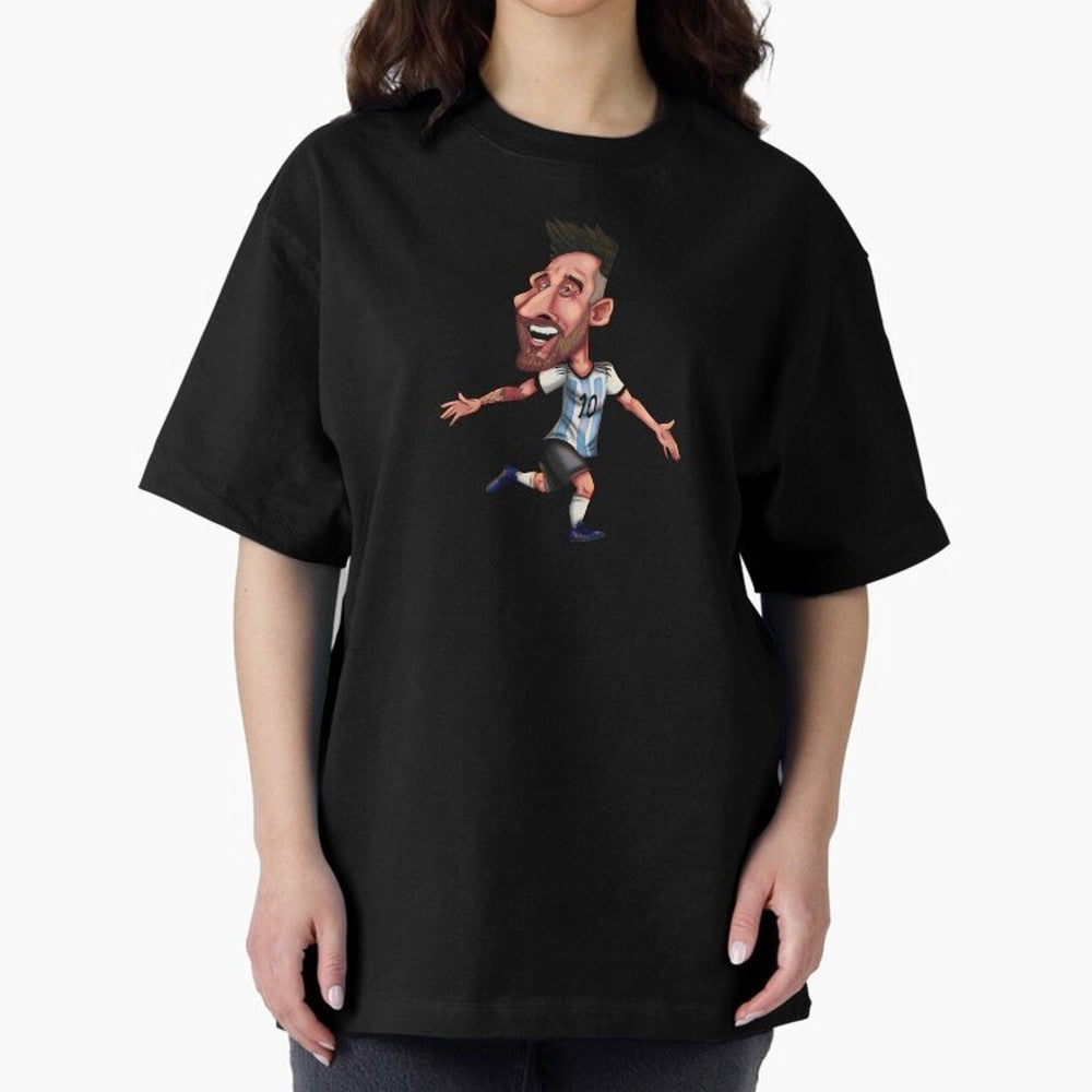 Lionel Messi Sticker Oversized T-Shirt Cheer through Every Moment of FIFA World Cup 2026 Group Stage for Fans of Messi and France and Portugal, Bringing Vintage Soccer Flavor, Modern Football Stars, National Flags and Final Night Emotion; Made for