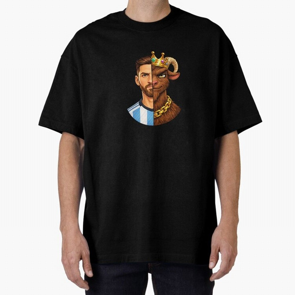 Half Man Half GOAT - Lionel Messi Oversized T-Shirt Celebrate Classic Football Spirit in FIFA World Cup 2026 USA Canada Mexico Spirit, Made for Brazil, Portugal and Argentina, Cristiano Ronaldo, Haaland and CR7, Worldwide Fan Energy, Dramatic