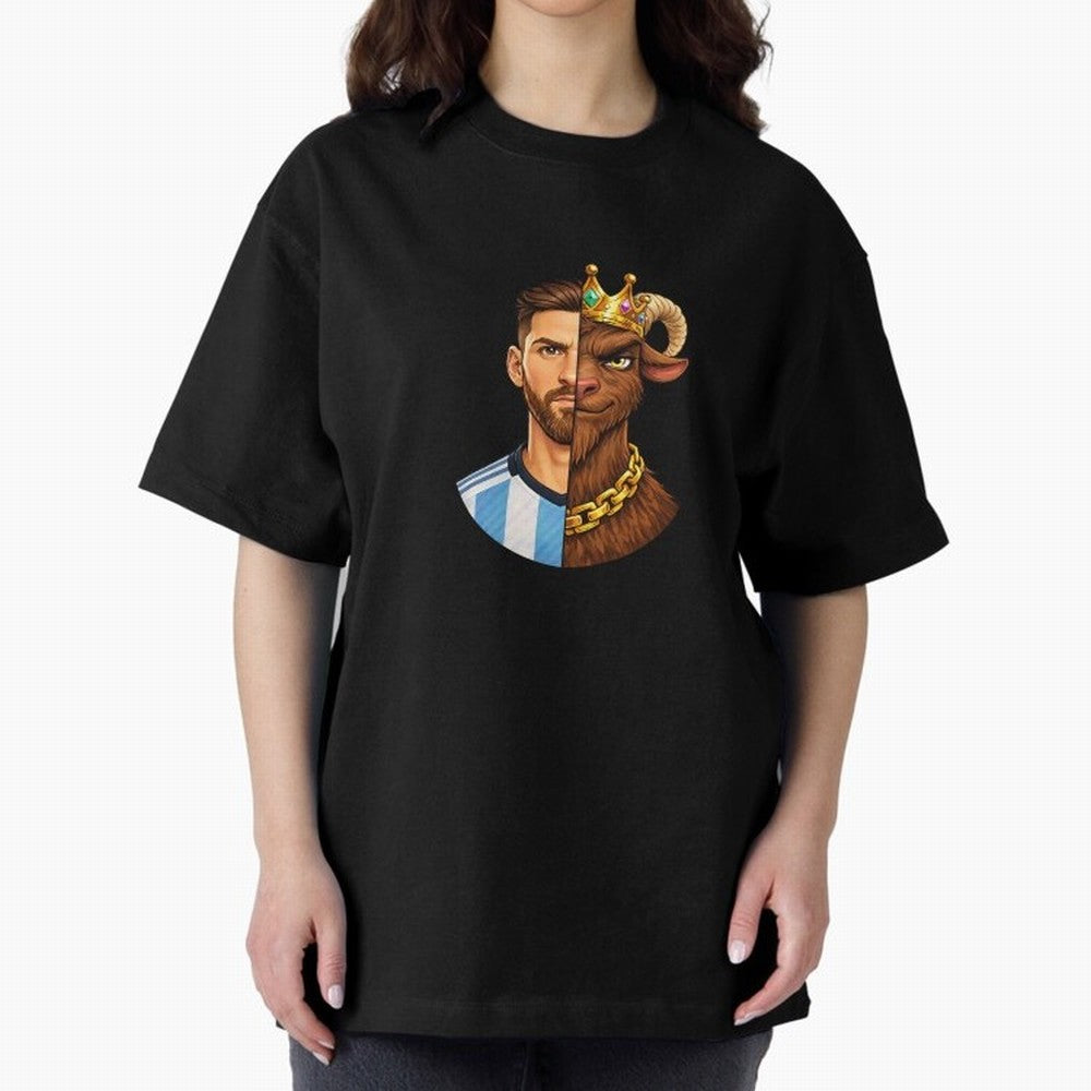 Half Man Half GOAT - Lionel Messi Oversized T-Shirt Celebrate Classic Football Spirit in FIFA World Cup 2026 USA Canada Mexico Spirit, Made for Brazil, Portugal and Argentina, Cristiano Ronaldo, Haaland and CR7, Worldwide Fan Energy, Dramatic