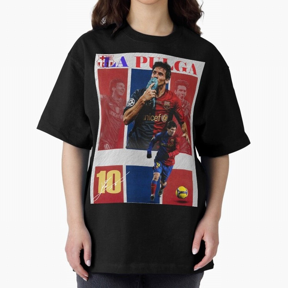 Lionel Messi 2009 UCL Barcelona Poster Oversized T-Shirt Support Your Favorite Stars during FIFA World Cup 2026 Group Stage Highlighting Cristiano Ronaldo, Haaland and CR7, Brazil Energy, Game Day Rituals, Football Legends, Country Pride and the