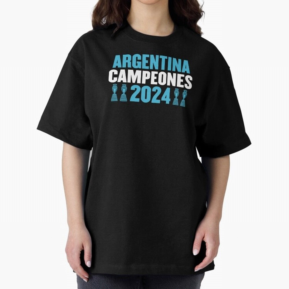 Argentina Campeones 2024 Oversized T-Shirt Celebrate the Magic of FIFA World Cup 2026 USA Canada Mexico Centered on Messi, France Energy, Match Day Excitement, Supporter Culture, Golden Goals and Global Football Passion; Perfect for Supporters Who