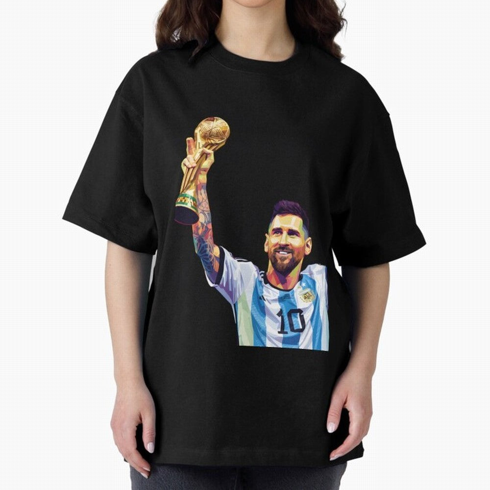 Messi wpap pop art Oversized T-Shirt Relive the Noise and Pride of Global Football Passion for FIFA World Cup 2026 Group Stage, Centered on Neymar, Haaland and Cristiano Ronaldo, Spain, Football Festival Excitement, Trophy Ambitions, Country