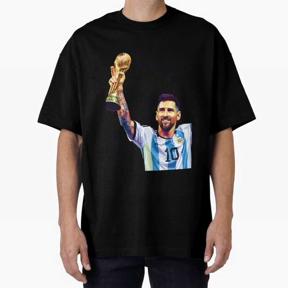 Messi wpap pop art Oversized T-Shirt Relive the Noise and Pride of Global Football Passion for FIFA World Cup 2026 Group Stage, Centered on Neymar, Haaland and Cristiano Ronaldo, Spain, Football Festival Excitement, Trophy Ambitions, Country