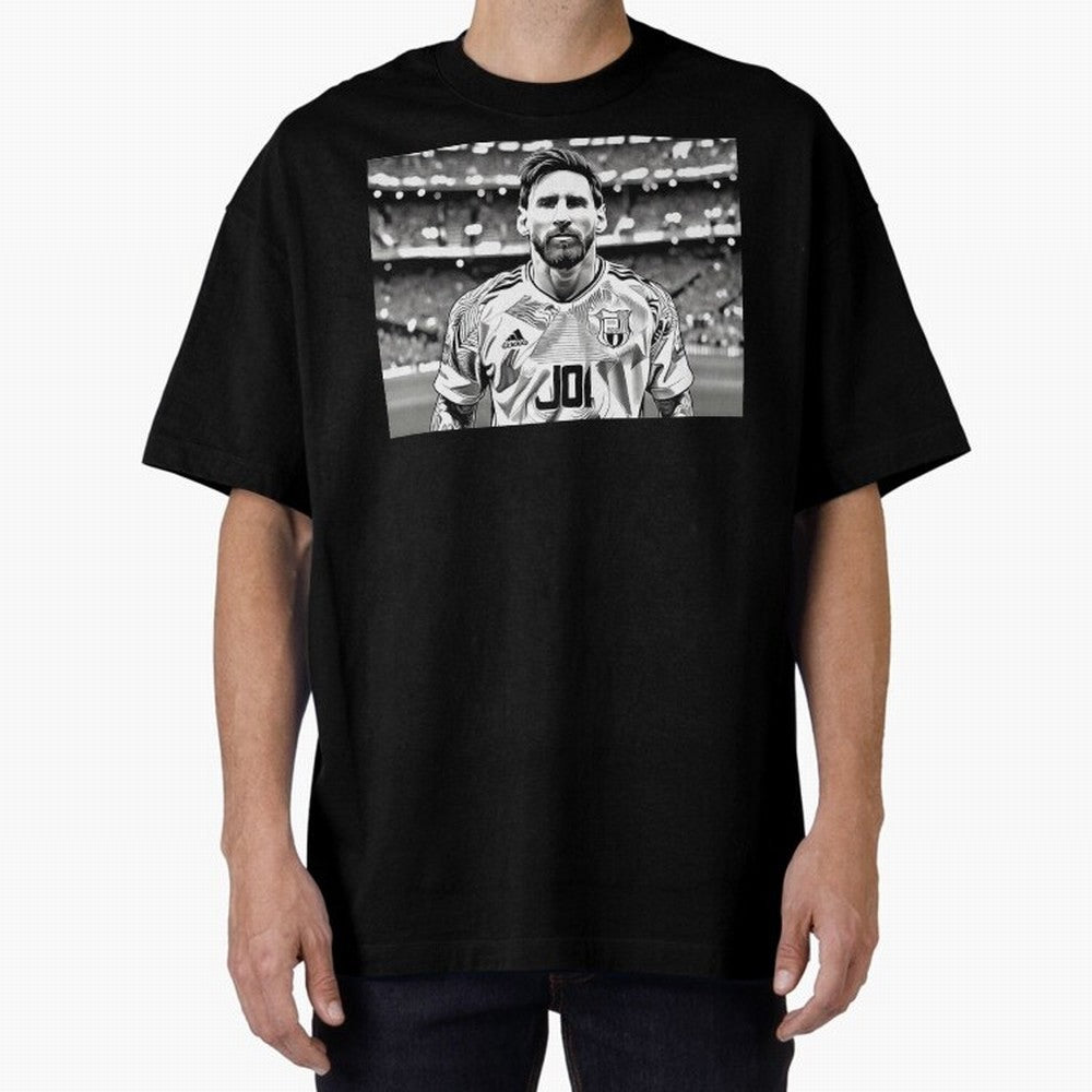 Messi Pop Art Portrait Oversized T-Shirt Support Your Favorite Stars during Match Day Hype around FIFA World Cup 2026, Mbappe and Neymar, Argentina, France and Brazil, Goal Celebration Energy, Supporter Heritage, Football Icons and Worldwide