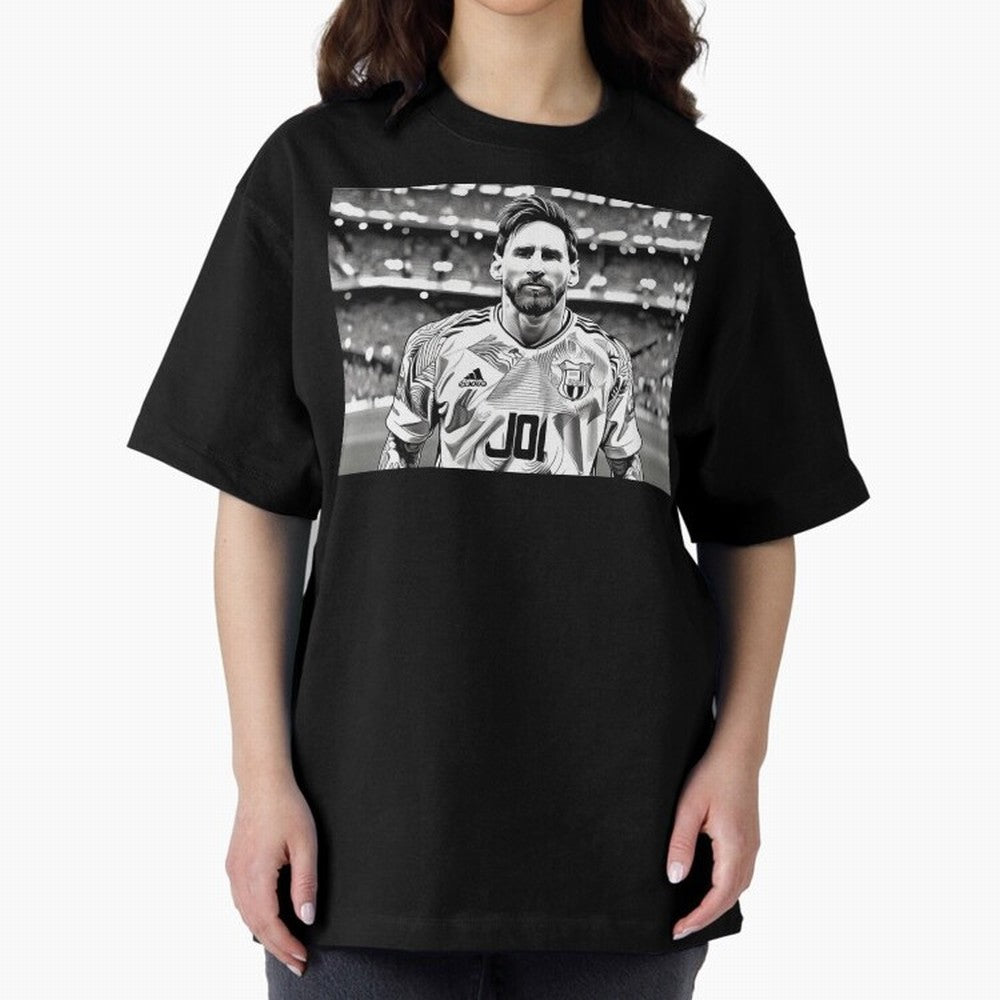 Messi Pop Art Portrait Oversized T-Shirt Support Your Favorite Stars during Match Day Hype around FIFA World Cup 2026, Mbappe and Neymar, Argentina, France and Brazil, Goal Celebration Energy, Supporter Heritage, Football Icons and Worldwide