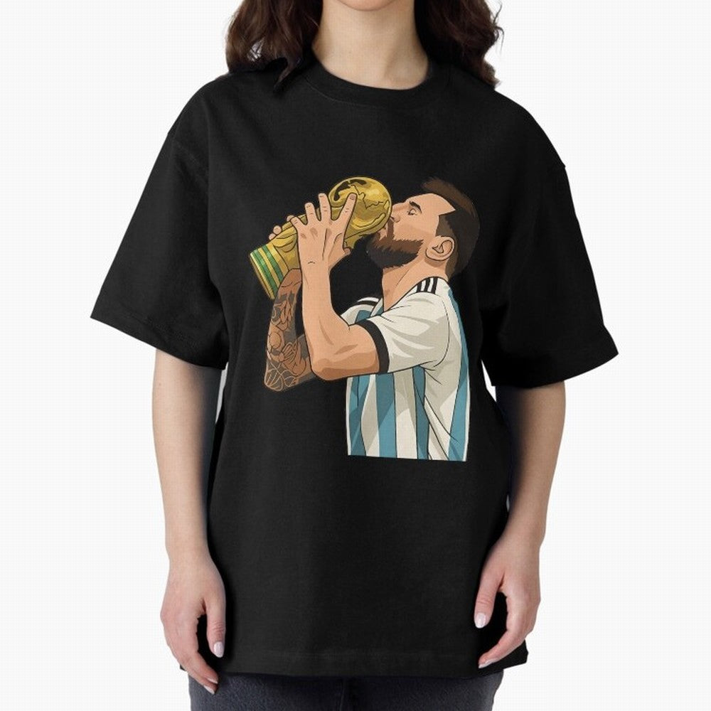 Messi Cup Oversized T-Shirt Remember Match Day Hype around FIFA World Cup 2026 Group Stage, Mbappe and Neymar, Netherlands, Stadium Memories, Football Loyalty, International Chants and Championship Tradition; Ideal for Football Dads, Football Moms,