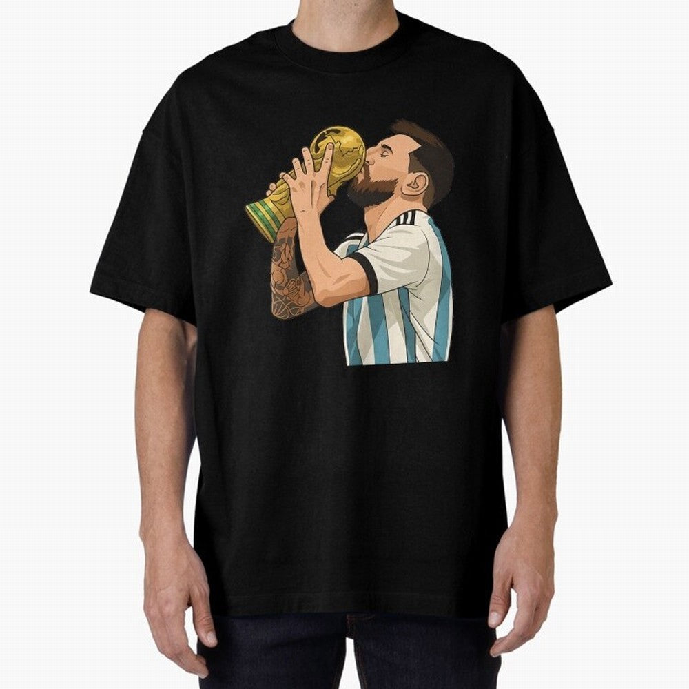 Messi Cup Oversized T-Shirt Remember Match Day Hype around FIFA World Cup 2026 Group Stage, Mbappe and Neymar, Netherlands, Stadium Memories, Football Loyalty, International Chants and Championship Tradition; Ideal for Football Dads, Football Moms,