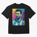 Messi Pop Art Portrait Oversized T-Shirt Bring a Vintage Feel to the FIFA World Cup 2026 USA Canada Mexico Journey through Mbappe Highlights, France Pride, Fan Favorite Moments, National Team Passion, Big Match Drama and Soccer History; Great for
