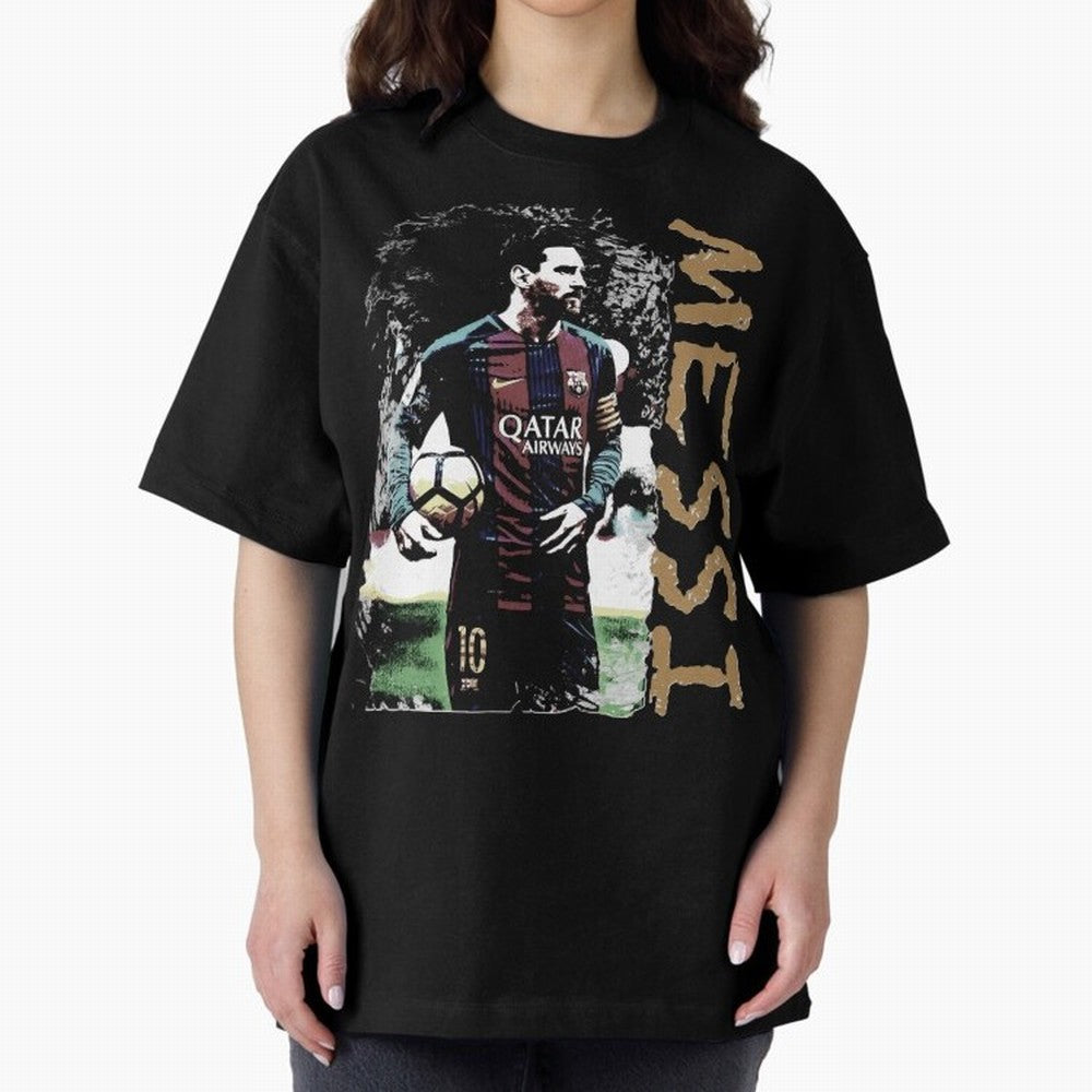 Messi Pop Art Portrait Oversized T-Shirt Relive FIFA World Cup 2026 USA Canada Mexico Driven by Mbappe and Neymar, Brazil Energy, Football Festival Excitement, Trophy Ambitions, Country Rivalries and Star Player Buzz; Made for Die Hard Supporters,