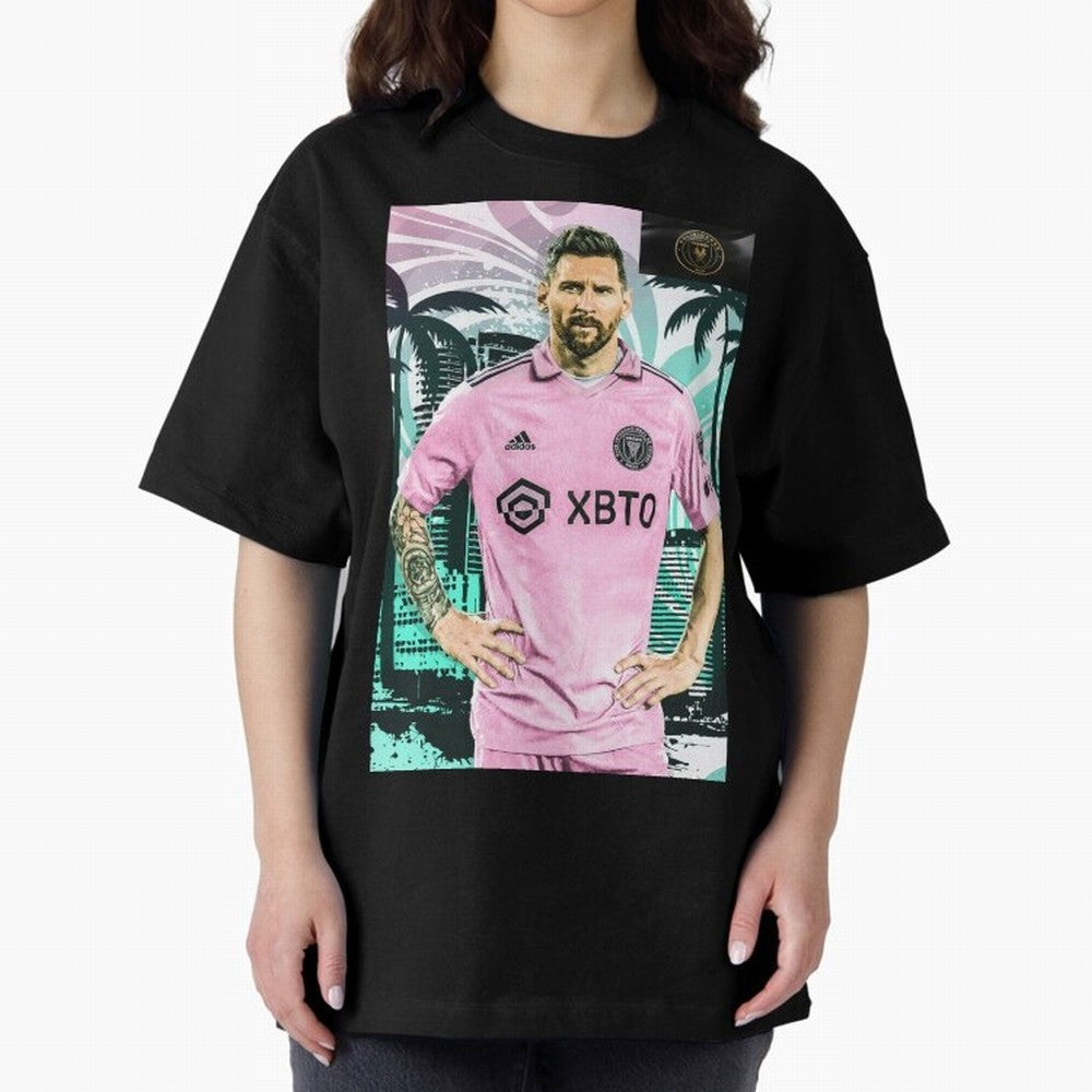 Messi Pop Art Portrait Oversized T-Shirt Join Supporters Worldwide for FIFA World Cup 2026 for Fans of Messi and Argentina, France and Brazil, Bringing Match Day Excitement, Supporter Culture, Golden Goals and Global Football Passion; Ideal for