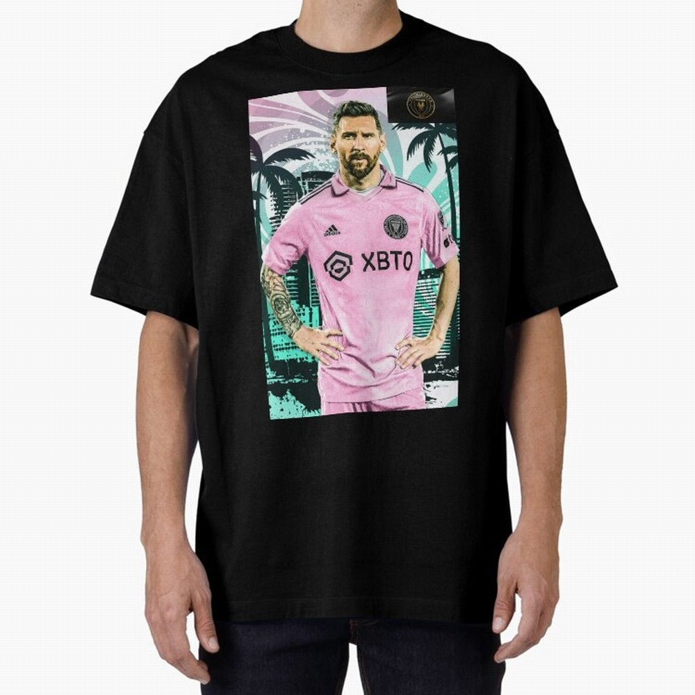 Messi Pop Art Portrait Oversized T-Shirt Join Supporters Worldwide for FIFA World Cup 2026 for Fans of Messi and Argentina, France and Brazil, Bringing Match Day Excitement, Supporter Culture, Golden Goals and Global Football Passion; Ideal for