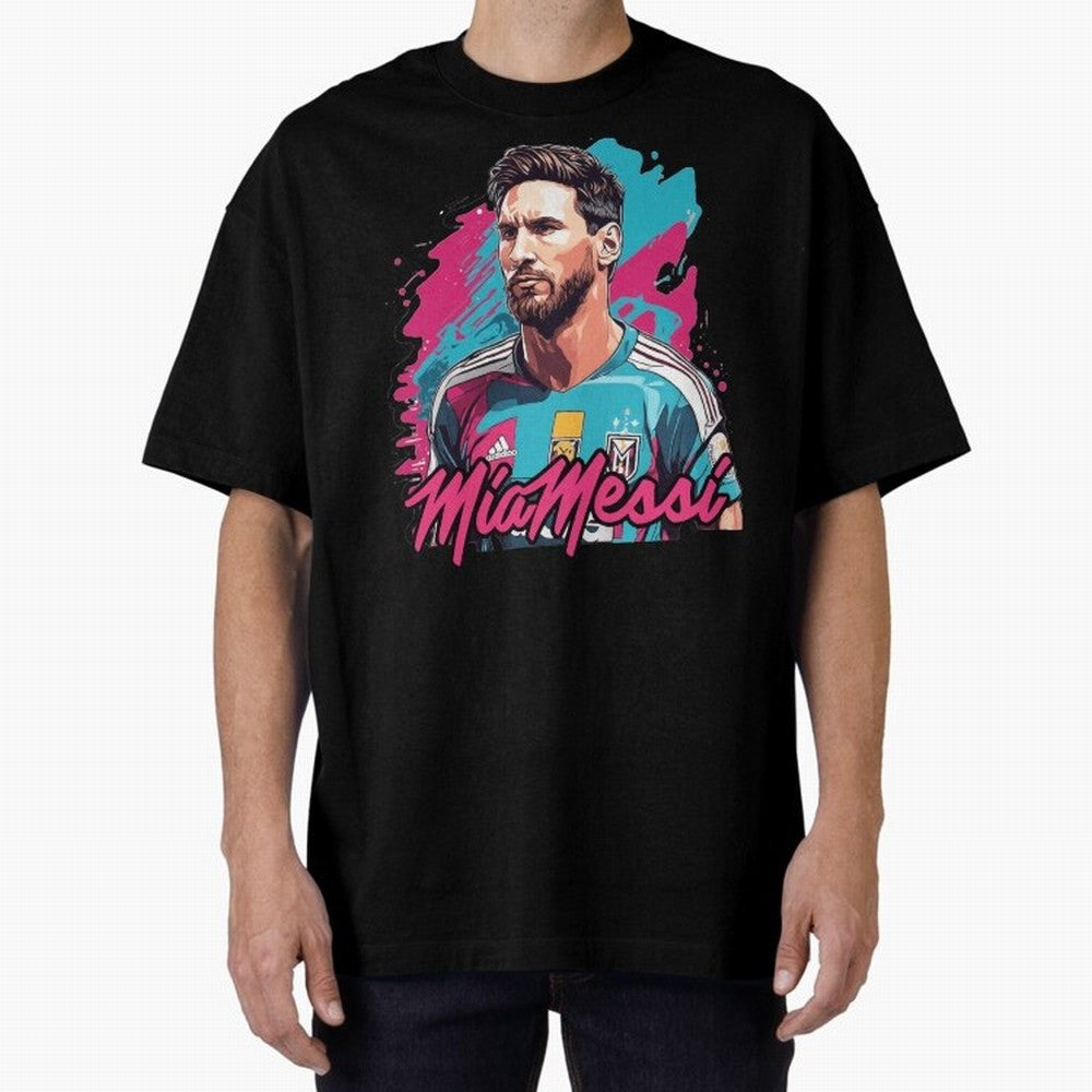 Messi Pop Art Portrait Oversized T-Shirt Bring Bold Fan Energy to Global Football Passion for FIFA World Cup 2026 USA Canada Mexico, with CR7 and Messi, England and Germany, Vintage Soccer Flavor, Modern Football Stars, National Flags and Final