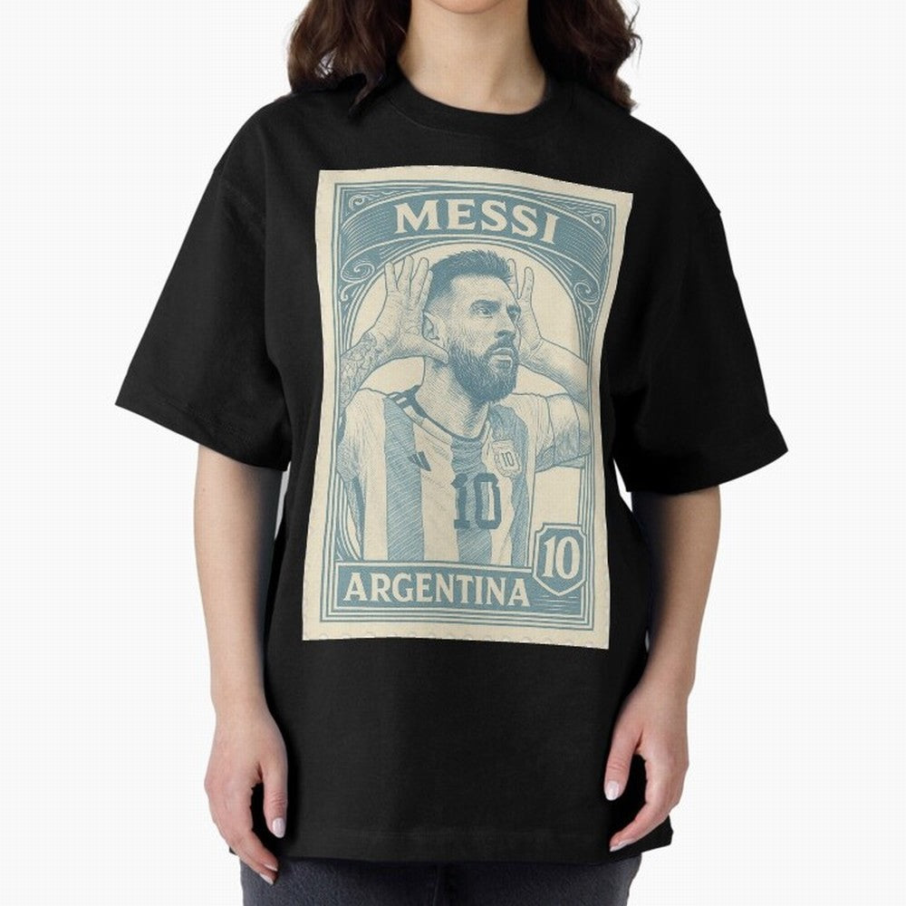 Lionel Messi Vintage Stamp Poster ¨C Argentina #10 Retro Football Art ¨C Barcelona Legend Illustration Classic T-Shirt Remember FIFA World Cup 2026 Group Stage for Fans of Cristiano Ronaldo, Haaland and CR7 and Argentina, Bringing Stadium Memories,