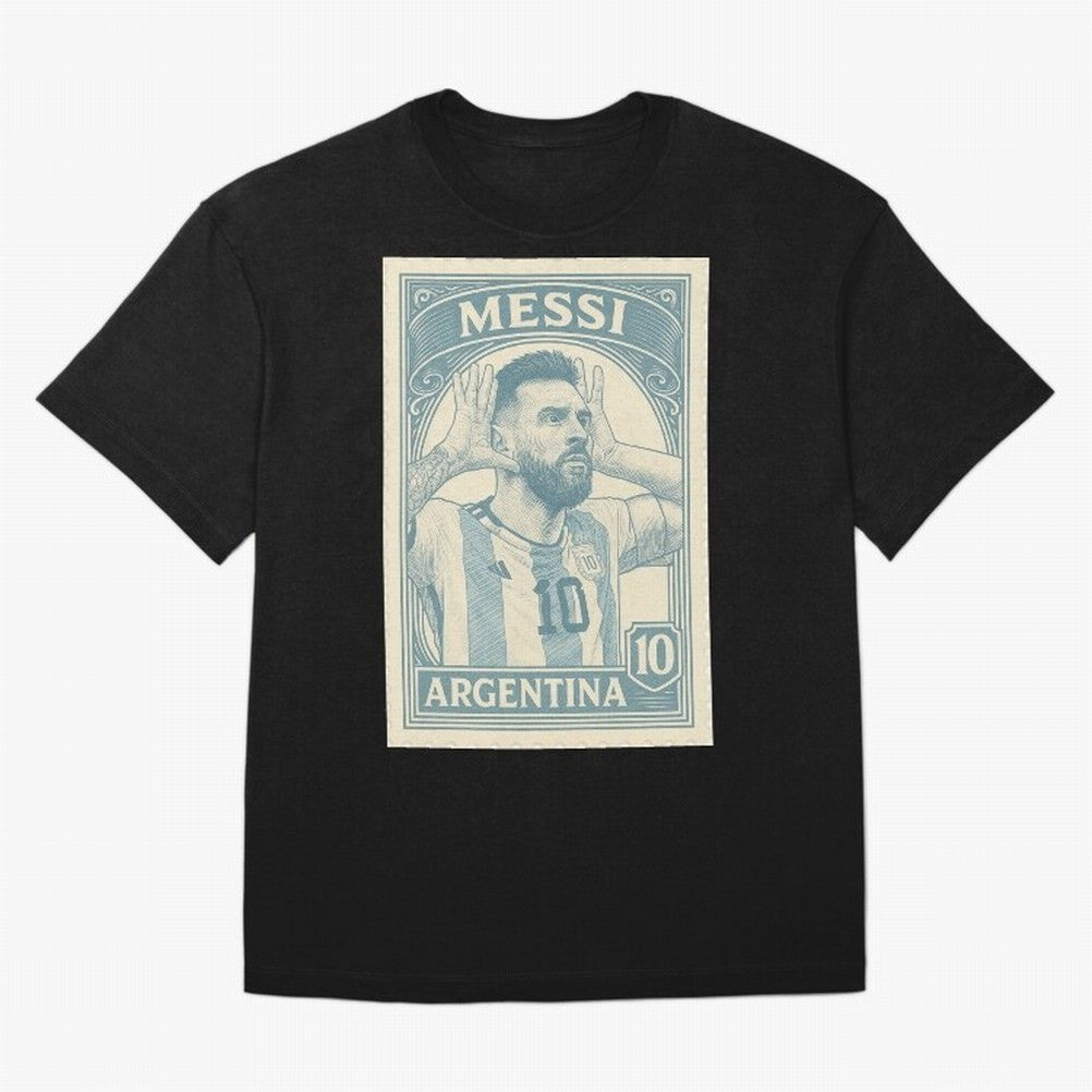 Lionel Messi Vintage Stamp Poster ¨C Argentina #10 Retro Football Art ¨C Barcelona Legend Illustration Classic T-Shirt Remember FIFA World Cup 2026 Group Stage for Fans of Cristiano Ronaldo, Haaland and CR7 and Argentina, Bringing Stadium Memories,