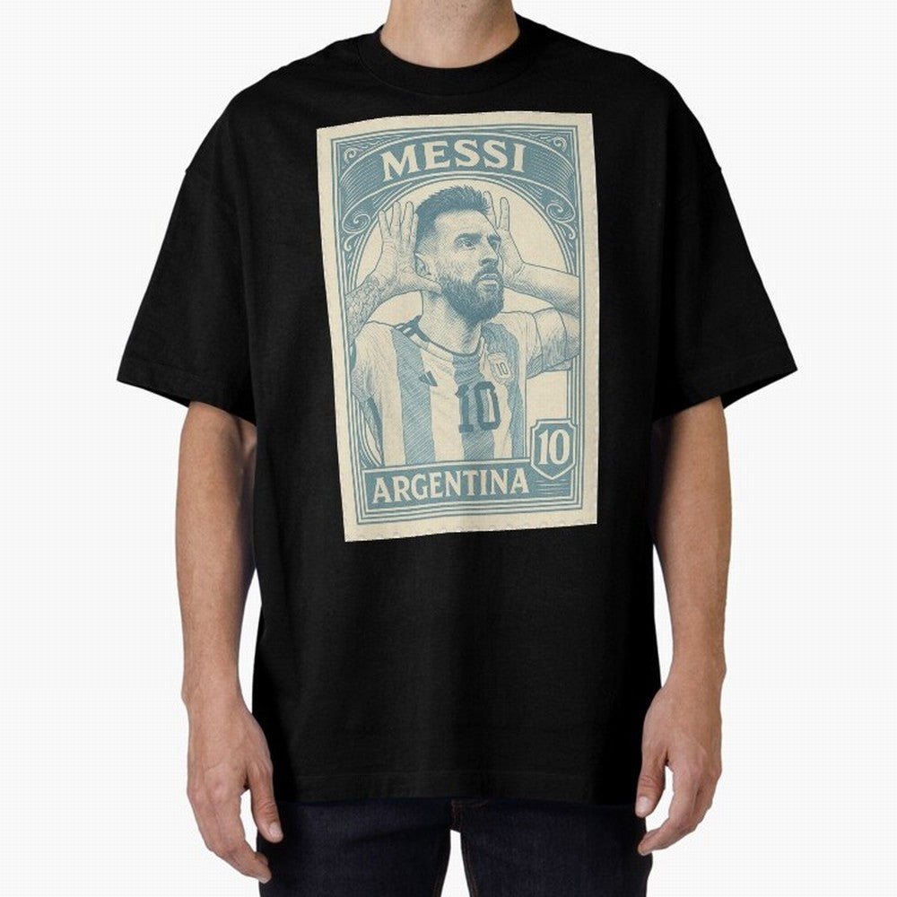 Lionel Messi Vintage Stamp Poster ¨C Argentina #10 Retro Football Art ¨C Barcelona Legend Illustration Classic T-Shirt Remember FIFA World Cup 2026 Group Stage for Fans of Cristiano Ronaldo, Haaland and CR7 and Argentina, Bringing Stadium Memories,