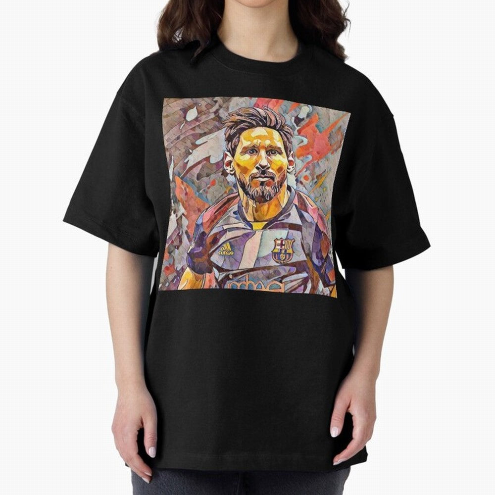 Messi art Oversized T-Shirt Bring Retro Soccer Energy to Global Football Passion for FIFA World Cup 2026, Made for Haaland and Mbappe, France, Sports Nostalgia, International Competition, Famous Players and Unforgettable Victories; Perfect for
