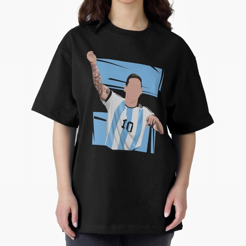 Messi Singing with Crowd World Cup 2022 Oversized T-Shirt Bring International Match Energy to Global Football Passion for FIFA World Cup 2026 USA Canada Mexico, Filled with Cristiano Ronaldo, Netherlands, Vintage Soccer Flavor, Modern Football