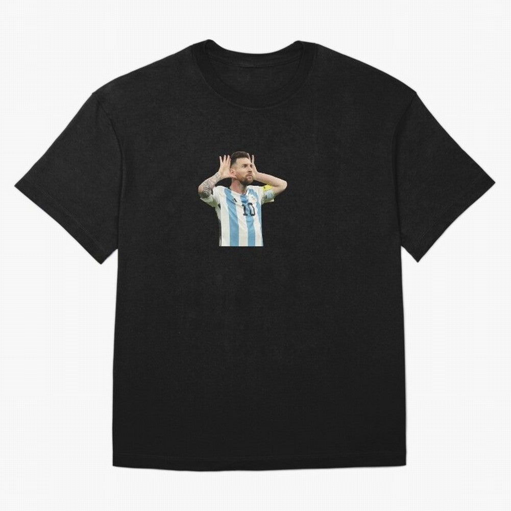 Lionel Messi Argentina Celebration Sticker Oversized T-Shirt Relive the Noise and Pride of Global Football Passion for FIFA World Cup 2026 USA Canada Mexico, Inspired by Neymar, Haaland and Cristiano Ronaldo, Argentina and Brazil, Stadium Memories,