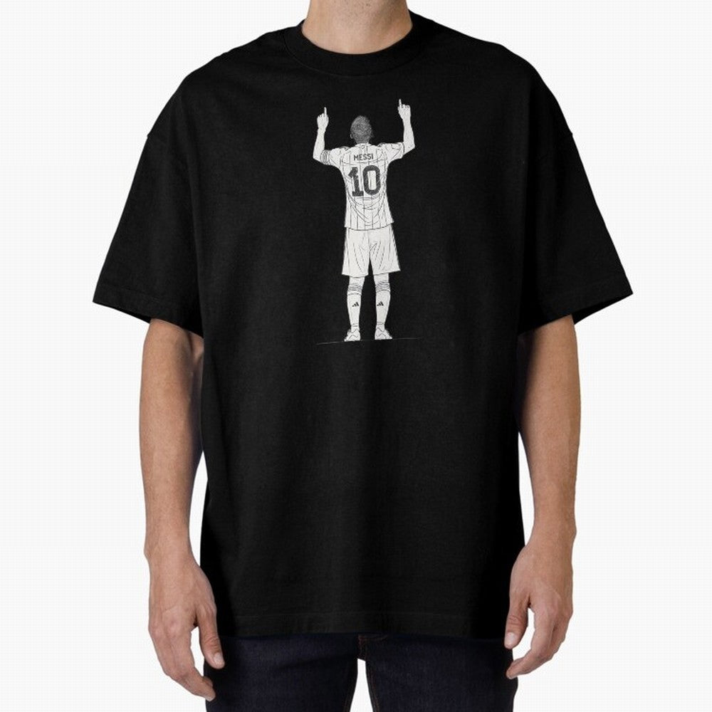 Lionel Messi minimalist sketch Oversized T-Shirt Celebrate the Road through FIFA World Cup 2026 Group Stage for Fans of CR7 and Messi and Argentina, Bringing Fan Favorite Moments, National Team Passion, Big Match Drama and Soccer History; Made for