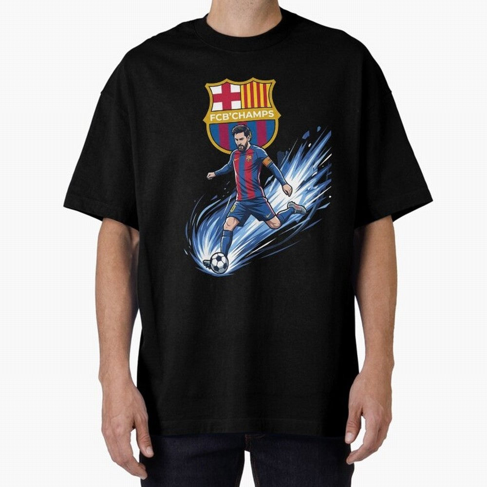 FC Barcelona Champs - The Goat Edition Oversized T-Shirt Celebrate Global Passion for FIFA World Cup 2026 Centered on Messi and Cristiano Ronaldo, Spain Energy, Worldwide Fan Energy, Dramatic Goals, Stadium Lights and Championship Celebrations;