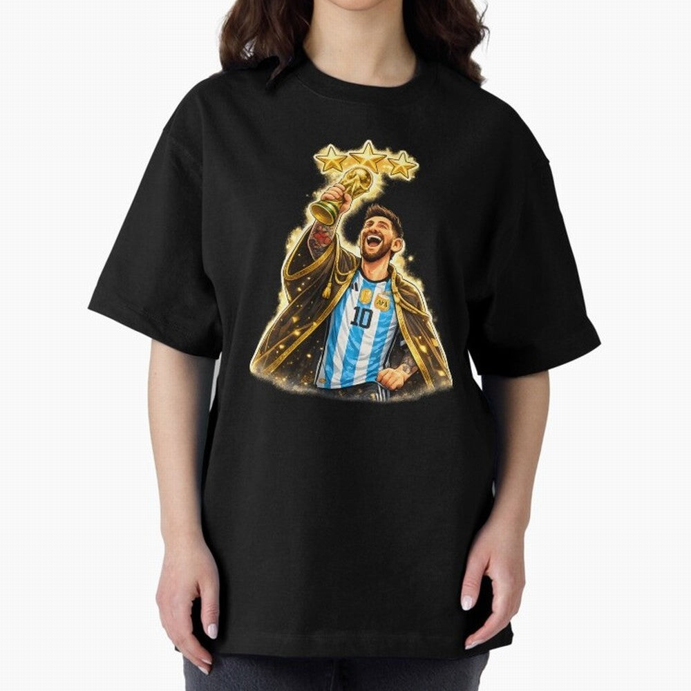 Messi King of Football World Champion ¨C Argentina 3 Stars Trophy Celebration Classic T-Shirt Celebrate Fan Culture around Match Day Hype around FIFA World Cup 2026, Neymar, Argentina and Brazil, Worldwide Fan Energy, Dramatic Goals, Stadium Lights