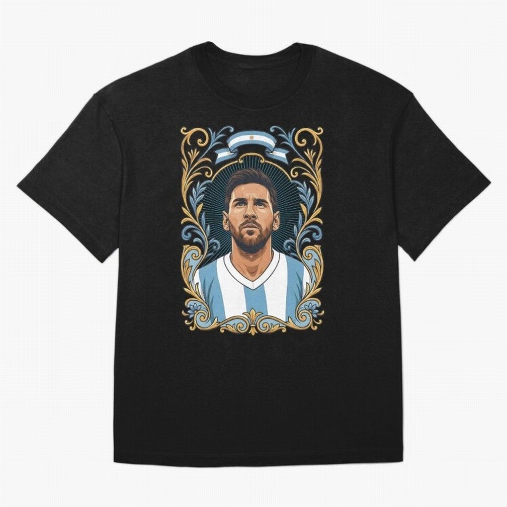 Lionel Messi Argentina Football Legend - Ornate Portrait Classic T-Shirt Show Match Day Excitement for FIFA World Cup 2026 for Fans of Neymar, Haaland and Cristiano Ronaldo and Spain, Bringing Classic Soccer Heritage, Championship Pressure, Fan