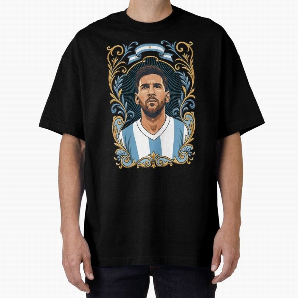 Lionel Messi Argentina Football Legend - Ornate Portrait Classic T-Shirt Show Match Day Excitement for FIFA World Cup 2026 for Fans of Neymar, Haaland and Cristiano Ronaldo and Spain, Bringing Classic Soccer Heritage, Championship Pressure, Fan