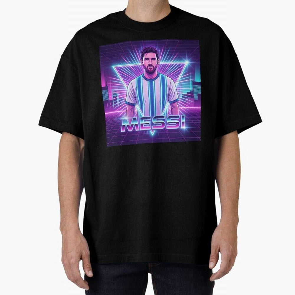 ?Argentina Football Legend Messi Cyberpunk Retro Futurist Design (Version 5) Classic T-Shirt Share Global Football Passion for FIFA World Cup 2026, Celebrating Neymar, England, France and Netherlands, Championship Spirit, Famous Goals, Roaring