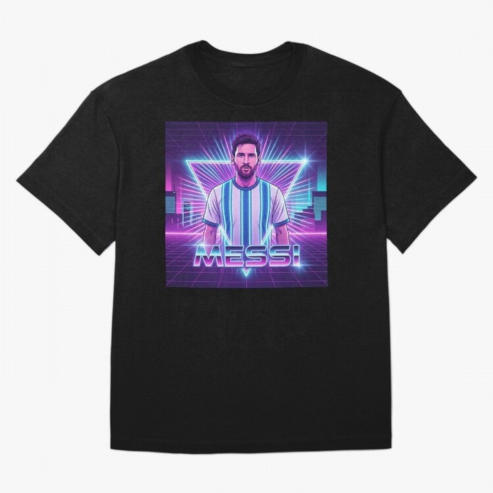 ?Argentina Football Legend Messi Cyberpunk Retro Futurist Design (Version 5) Classic T-Shirt Share Global Football Passion for FIFA World Cup 2026, Celebrating Neymar, England, France and Netherlands, Championship Spirit, Famous Goals, Roaring