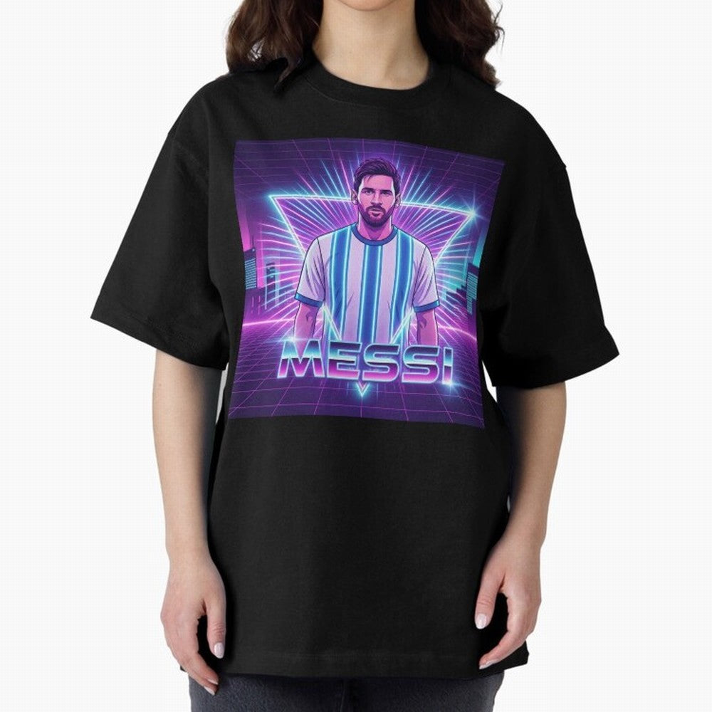 ?Argentina Football Legend Messi Cyberpunk Retro Futurist Design (Version 5) Classic T-Shirt Share Global Football Passion for FIFA World Cup 2026, Celebrating Neymar, England, France and Netherlands, Championship Spirit, Famous Goals, Roaring