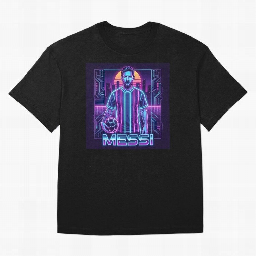 ?Argentina Football Legend Messi Cyberpunk Retro Futurist Design (Version 3) Classic T-Shirt Bring Champion Energy into FIFA World Cup 2026 Group Stage Spirit, Celebrating England, CR7 and Messi, Match Day Excitement, Supporter Culture, Golden