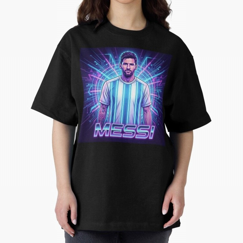 ?Argentina Football Legend Messi Cyberpunk Retro Futurist Design Classic T-Shirt Honor the Beautiful Game during FIFA World Cup 2026 for Fans of Cristiano Ronaldo and Brazil, Bringing Football History, Final Match Energy, Crowd Noise and Once in a