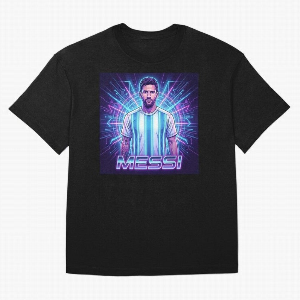 ?Argentina Football Legend Messi Cyberpunk Retro Futurist Design Classic T-Shirt Honor the Beautiful Game during FIFA World Cup 2026 for Fans of Cristiano Ronaldo and Brazil, Bringing Football History, Final Match Energy, Crowd Noise and Once in a