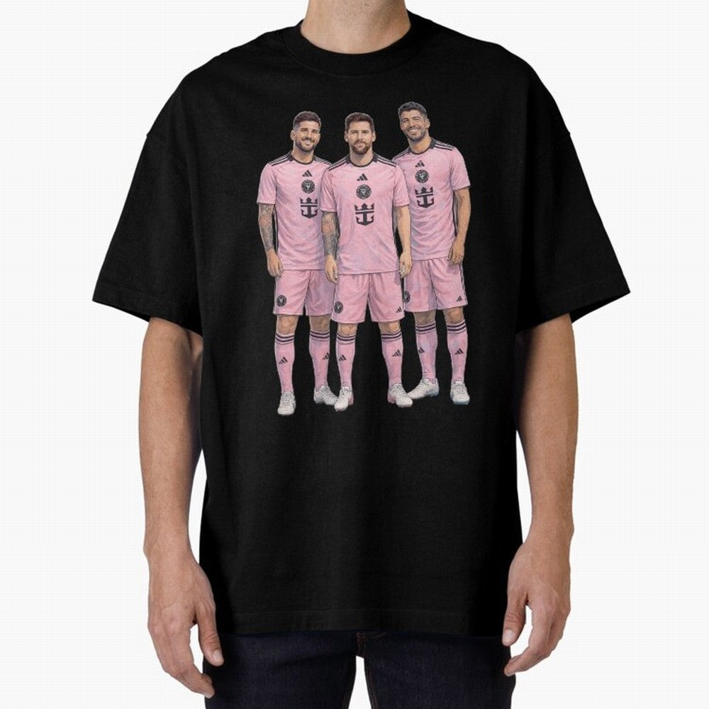 Messi, De Paul and Suarez Inter Miami artistic style ¨C MLS Soccer Oversized T-Shirt Honor the Football Icons of FIFA World Cup 2026 USA Canada Mexico for Fans of Messi, Neymar and Mbappe and Portugal, Bringing Football Festival Excitement, Trophy