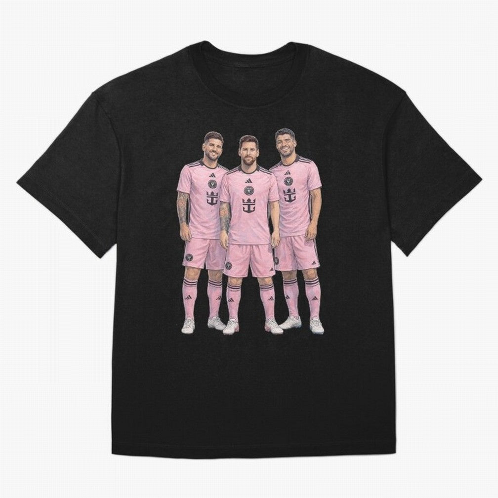 Messi, De Paul and Suarez Inter Miami artistic style ¨C MLS Soccer Oversized T-Shirt Honor the Football Icons of FIFA World Cup 2026 USA Canada Mexico for Fans of Messi, Neymar and Mbappe and Portugal, Bringing Football Festival Excitement, Trophy