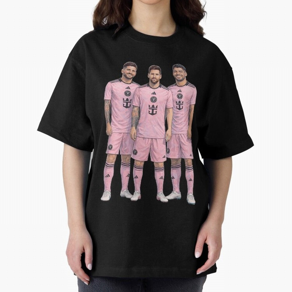 Messi, De Paul and Suarez Inter Miami artistic style ¨C MLS Soccer Oversized T-Shirt Honor the Football Icons of FIFA World Cup 2026 USA Canada Mexico for Fans of Messi, Neymar and Mbappe and Portugal, Bringing Football Festival Excitement, Trophy