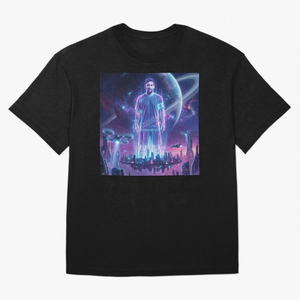Lionel Messi (GOAT) Hologram in Futuristic Cyberpunk City (Version 3) Classic T-Shirt Bring Global Tournament Vibes to the FIFA World Cup 2026 Journey through Neymar, Haaland and Cristiano Ronaldo Highlights, Netherlands Pride, Retro Football