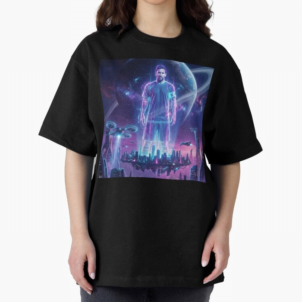 Lionel Messi (GOAT) Hologram in Futuristic Cyberpunk City (Version 3) Classic T-Shirt Bring Global Tournament Vibes to the FIFA World Cup 2026 Journey through Neymar, Haaland and Cristiano Ronaldo Highlights, Netherlands Pride, Retro Football