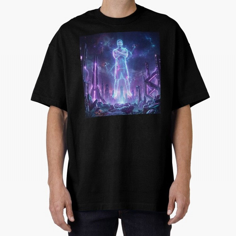 Lionel Messi (GOAT) Hologram in Futuristic Cyberpunk City Classic T-Shirt Show Support during the FIFA World Cup 2026 USA Canada Mexico Journey through Haaland Highlights, Portugal, Spain and Germany Pride, Stadium Chants, National Pride, Trophy