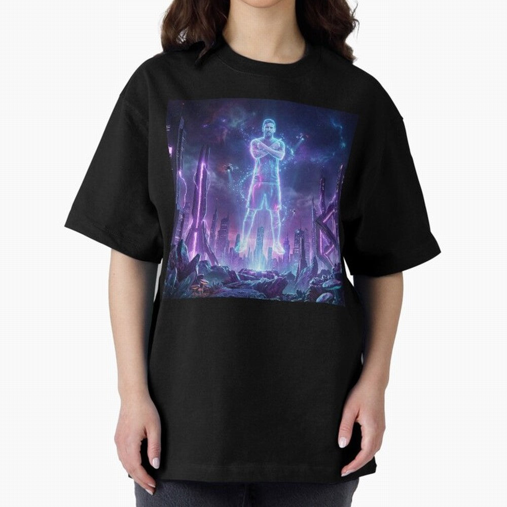 Lionel Messi (GOAT) Hologram in Futuristic Cyberpunk City Classic T-Shirt Show Support during the FIFA World Cup 2026 USA Canada Mexico Journey through Haaland Highlights, Portugal, Spain and Germany Pride, Stadium Chants, National Pride, Trophy