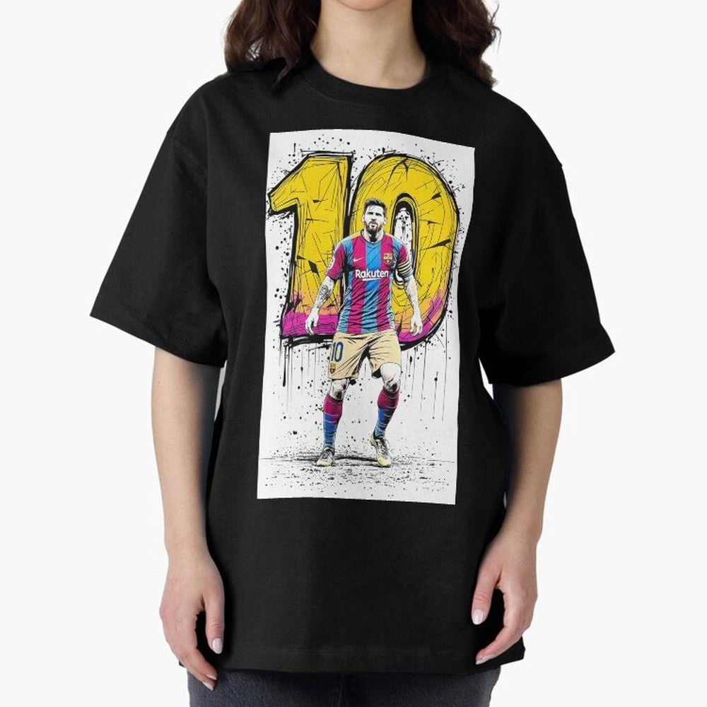 Lionel Messi Barcelona 10 Fan Art Oversized T-Shirt Fuel Your Fan Pride for FIFA World Cup 2026 for Fans of Messi, Neymar and Mbappe and Netherlands, Bringing Vintage Soccer Flavor, Modern Football Stars, National Flags and Final Night Emotion;